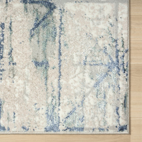 5' X 7' Blue Abstract Stain Resistant Area Rug